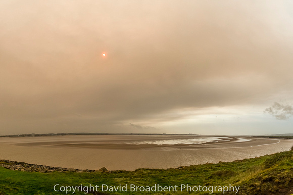 Monday 16th October 2017 2pm. Mid day red sun, Severn estuary at